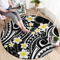 Plumeria With Black Polynesian Tattoo Pattern Round Carpet LT05 - Polynesian Pride