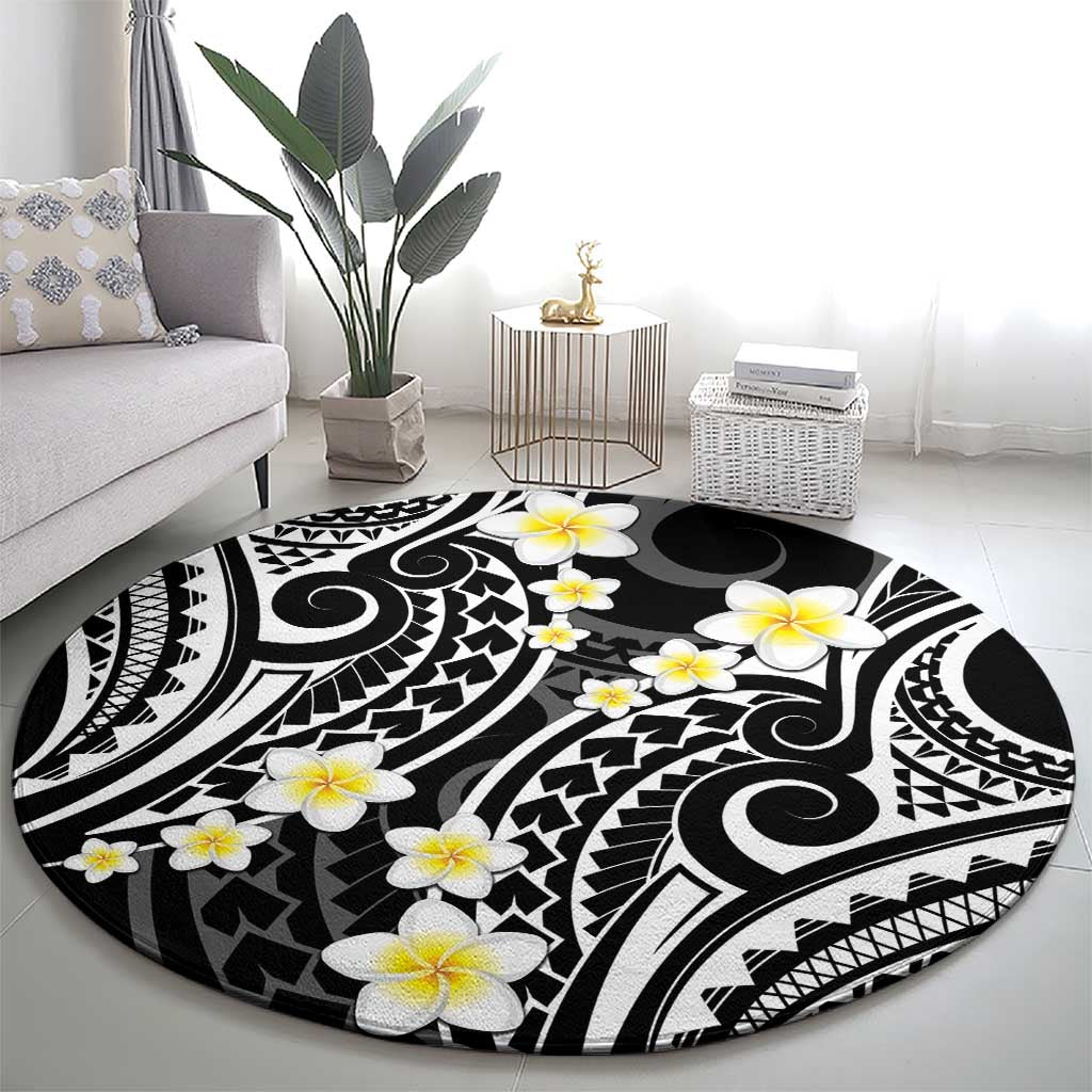 Plumeria With Black Polynesian Tattoo Pattern Round Carpet LT05 - Polynesian Pride