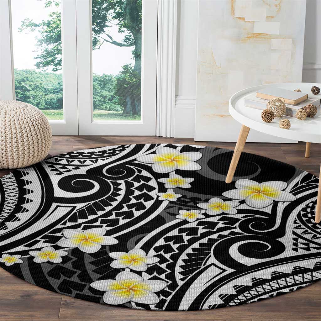 Plumeria With Black Polynesian Tattoo Pattern Round Carpet LT05 - Polynesian Pride