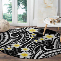 Plumeria With Black Polynesian Tattoo Pattern Round Carpet LT05 - Polynesian Pride