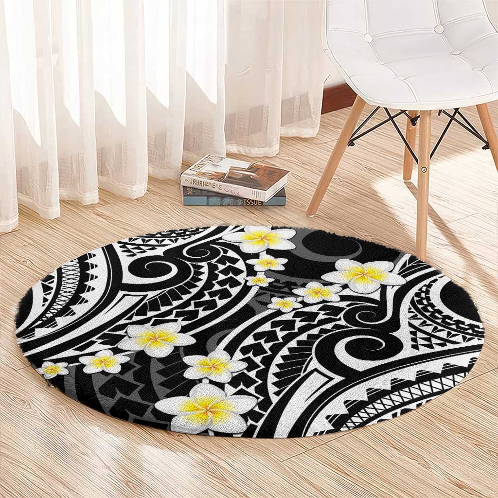Plumeria With Black Polynesian Tattoo Pattern Round Carpet LT05 - Polynesian Pride