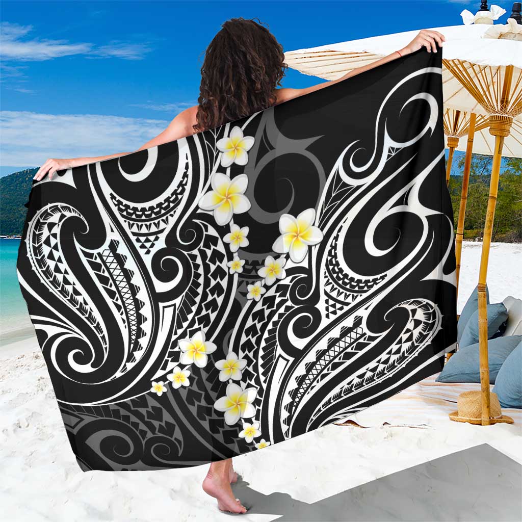 Plumeria With Black Polynesian Tattoo Pattern Sarong LT05 One Size 44 x 66 inches Black - Polynesian Pride