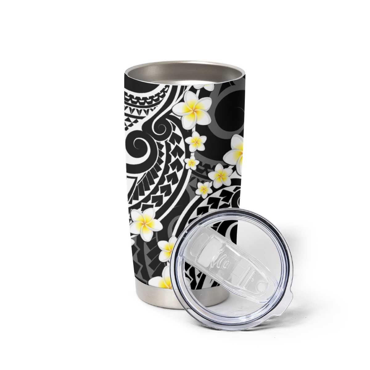 Plumeria With Black Polynesian Tattoo Pattern Tumbler Cup