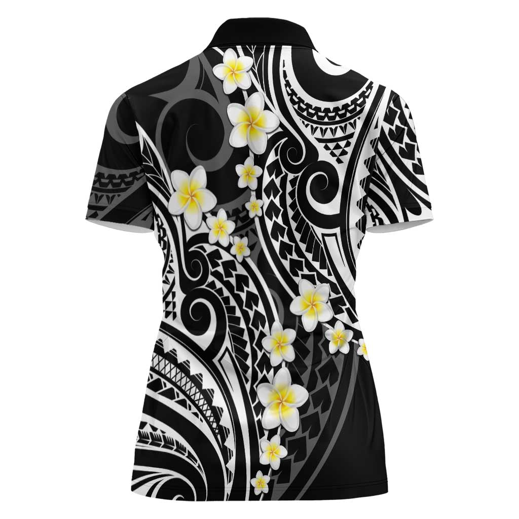 Plumeria With Black Polynesian Tattoo Pattern Women Polo Shirt