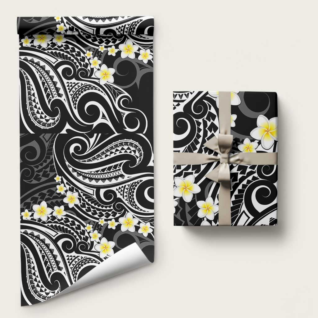 Plumeria With Black Polynesian Tattoo Pattern Wrapping Paper - Polynesian Pride