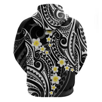 Plumeria With Black Polynesian Tattoo Pattern Zip Hoodie LT05 - Polynesian Pride