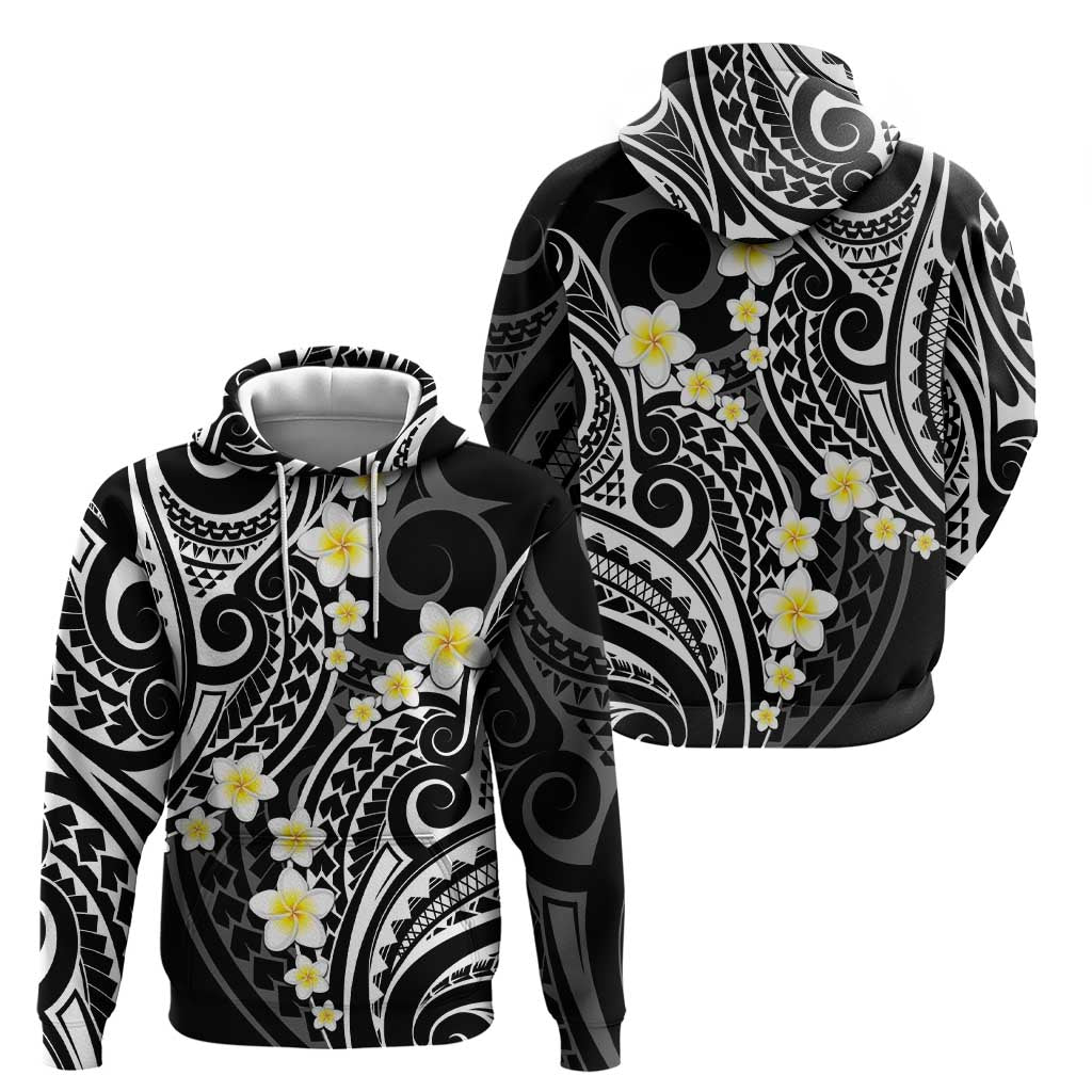 Plumeria With Black Polynesian Tattoo Pattern Zip Hoodie LT05 - Polynesian Pride