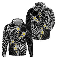 Plumeria With Black Polynesian Tattoo Pattern Zip Hoodie LT05 - Polynesian Pride