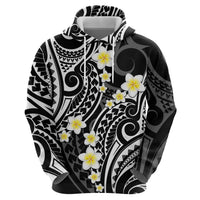 Plumeria With Black Polynesian Tattoo Pattern Zip Hoodie LT05 - Polynesian Pride
