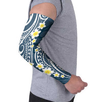 Plumeria With Blue Polynesian Tattoo Pattern Arm Sleeves - Polynesian Pride