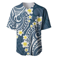 Plumeria With Blue Polynesian Tattoo Pattern Baseball Jersey LT05 Blue - Polynesian Pride