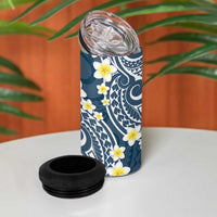 Plumeria With Blue Polynesian Tattoo Pattern 4 in 1 Can Cooler Tumbler