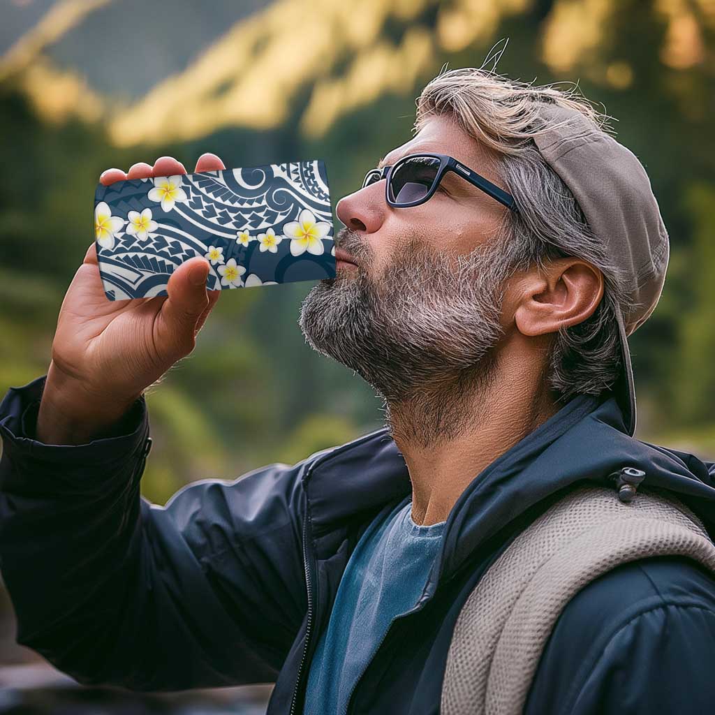 Plumeria With Blue Polynesian Tattoo Pattern 4 in 1 Can Cooler Tumbler