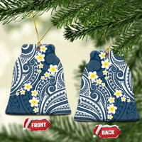 Plumeria With Blue Polynesian Tattoo Pattern Ceramic Ornament