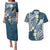 Plumeria With Blue Polynesian Tattoo Pattern Couples Matching Puletasi and Hawaiian Shirt