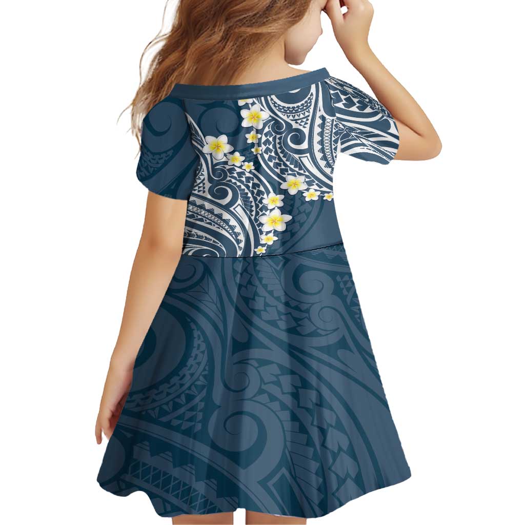 Plumeria With Blue Polynesian Tattoo Pattern Family Matching Long Sleeve Bodycon Dress and Hawaiian Shirt LT05 - Polynesian Pride