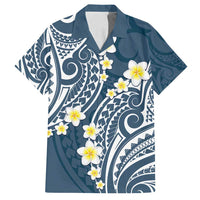 Plumeria With Blue Polynesian Tattoo Pattern Family Matching Long Sleeve Bodycon Dress and Hawaiian Shirt LT05 Dad's Shirt - Short Sleeve Blue - Polynesian Pride