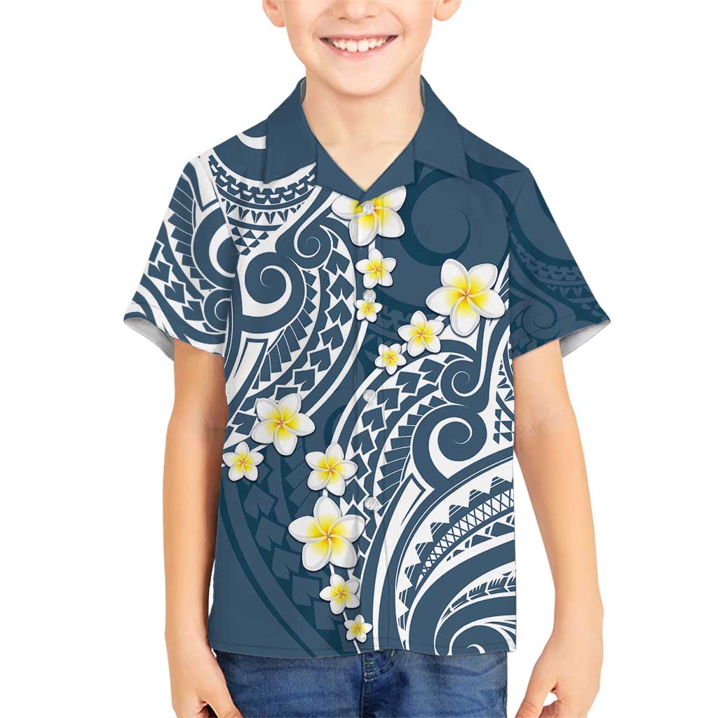 Plumeria With Blue Polynesian Tattoo Pattern Family Matching Long Sleeve Bodycon Dress and Hawaiian Shirt LT05 Son's Shirt Blue - Polynesian Pride