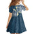 Plumeria With Blue Polynesian Tattoo Pattern Family Matching Off The Shoulder Long Sleeve Dress and Hawaiian Shirt