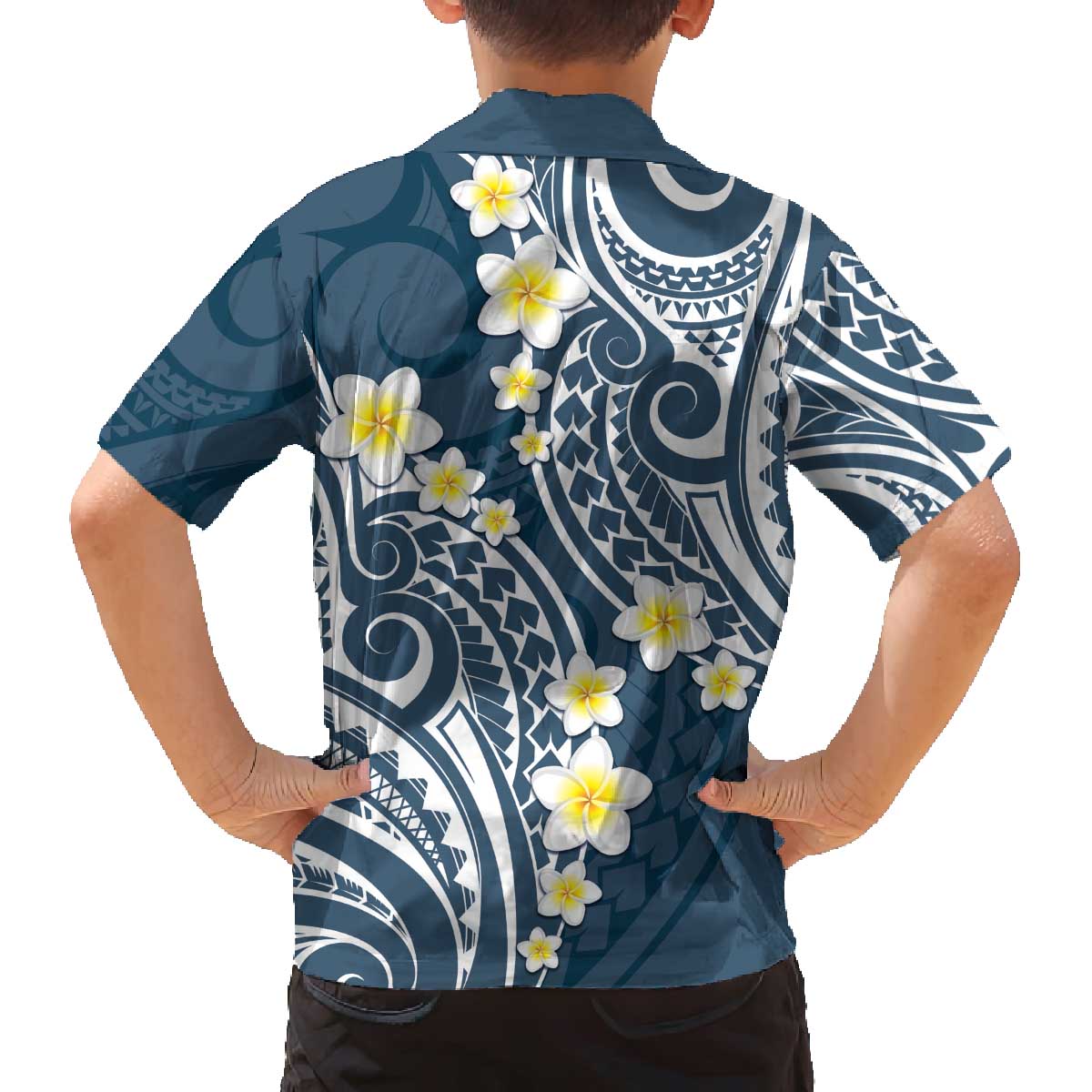 Plumeria With Blue Polynesian Tattoo Pattern Family Matching Puletasi and Hawaiian Shirt