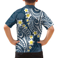 Plumeria With Blue Polynesian Tattoo Pattern Family Matching Tank Maxi Dress and Hawaiian Shirt