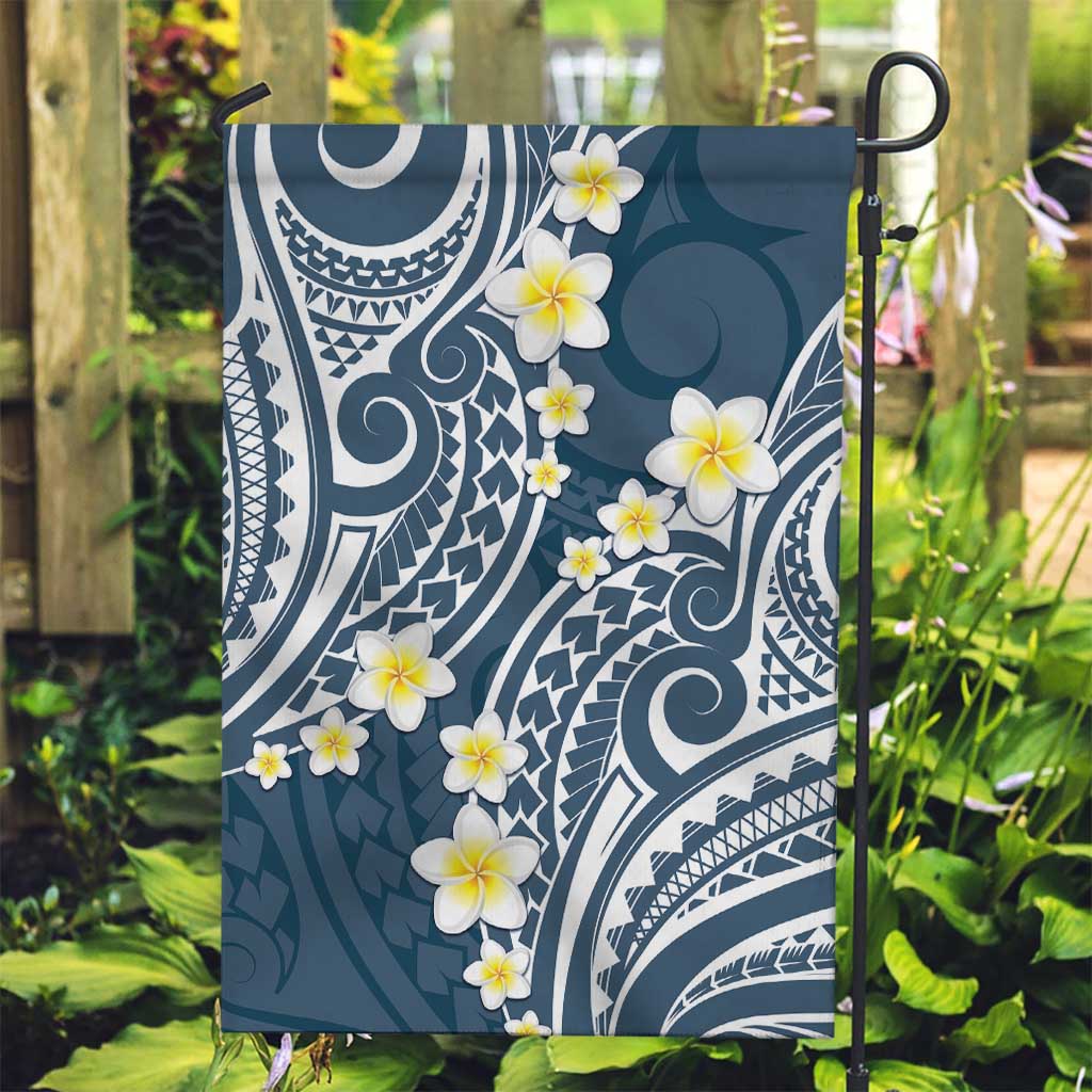 Plumeria With Blue Polynesian Tattoo Pattern Garden Flag