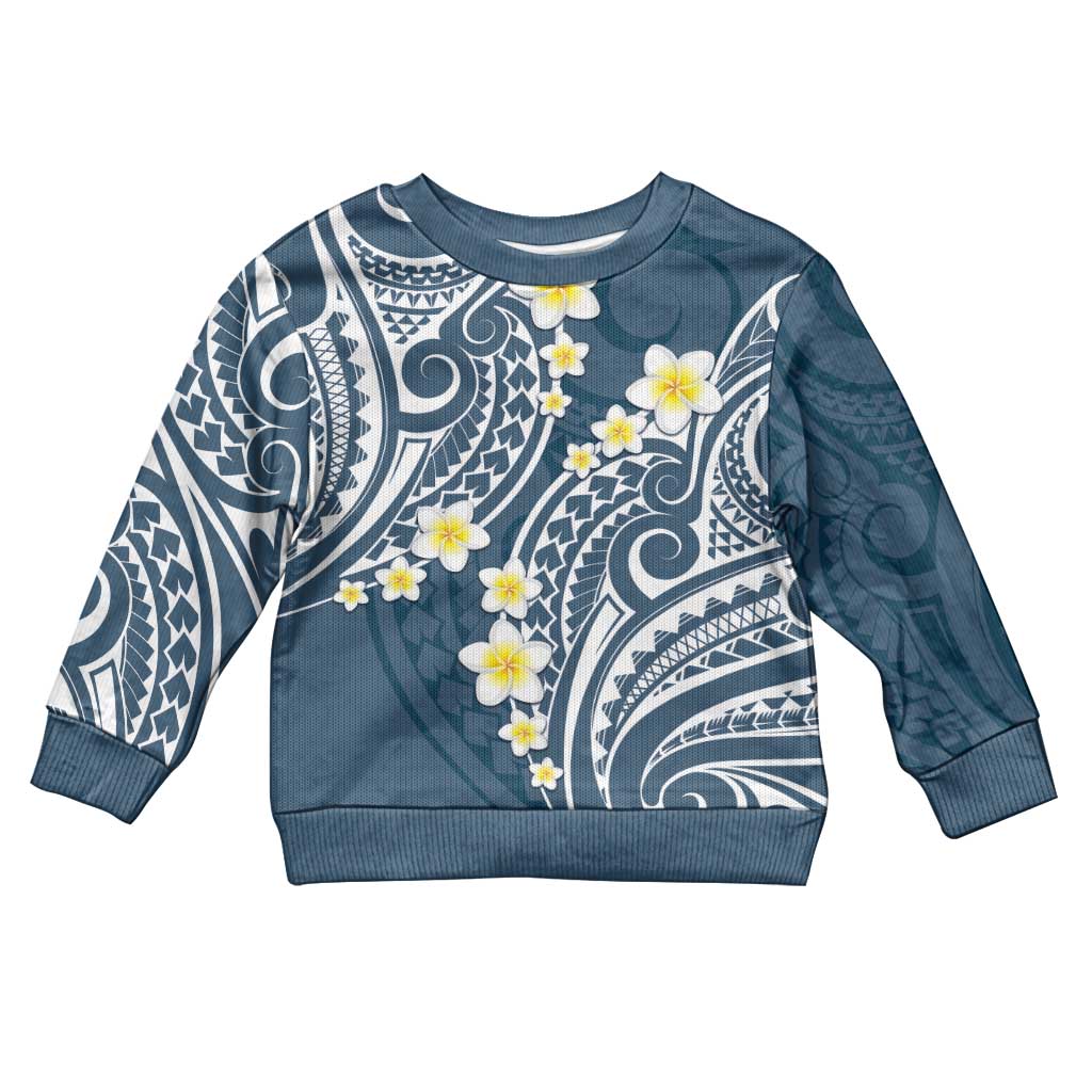 Plumeria With Blue Polynesian Tattoo Pattern Kid Ugly Christmas Sweater