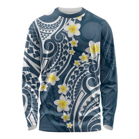 Plumeria With Blue Polynesian Tattoo Pattern Long Sleeve Shirt LT05 Unisex Blue - Polynesian Pride
