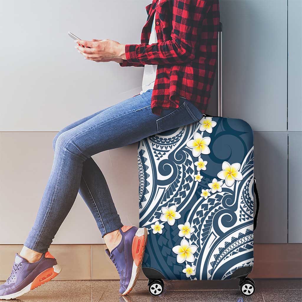 Plumeria With Blue Polynesian Tattoo Pattern Luggage Cover LT05 - Polynesian Pride