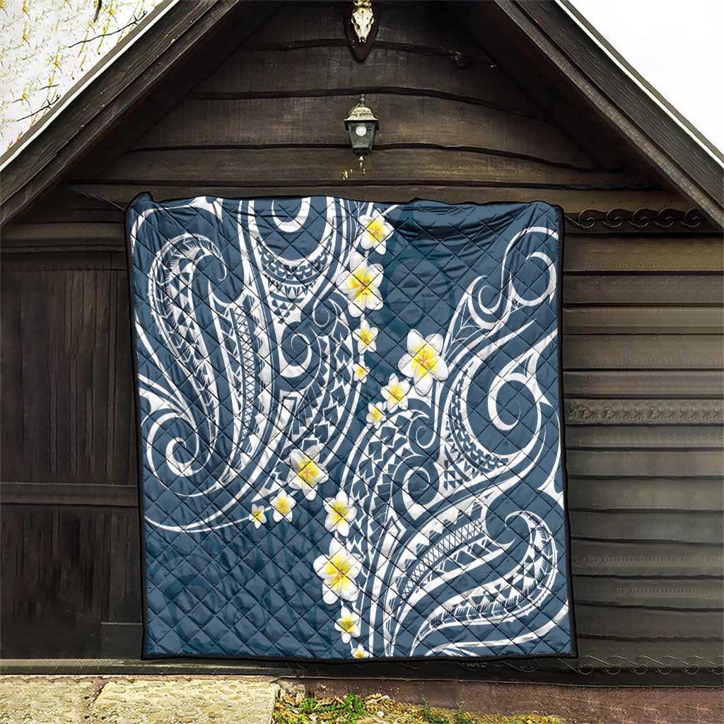 Plumeria With Blue Polynesian Tattoo Pattern Quilt