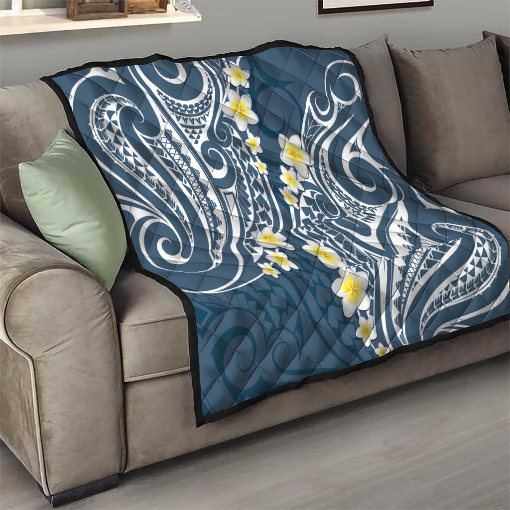 Plumeria With Blue Polynesian Tattoo Pattern Quilt