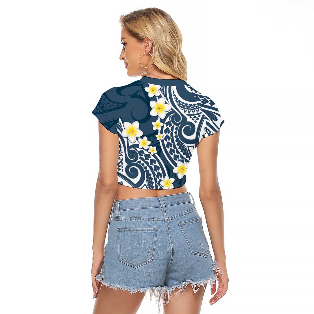 Plumeria With Blue Polynesian Tattoo Pattern Raglan Cropped T Shirt