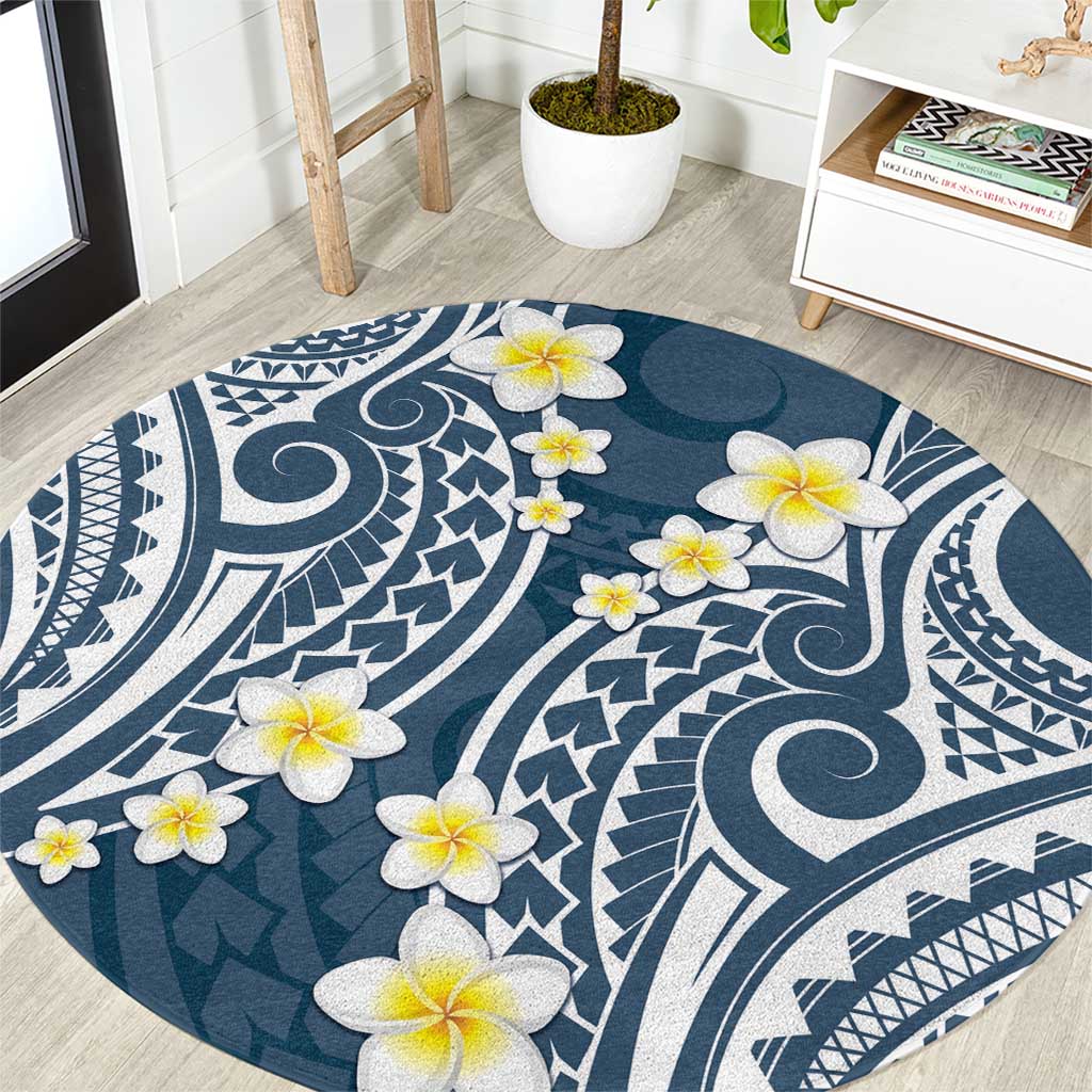 Plumeria With Blue Polynesian Tattoo Pattern Round Carpet LT05 Blue - Polynesian Pride