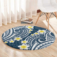 Plumeria With Blue Polynesian Tattoo Pattern Round Carpet LT05 - Polynesian Pride