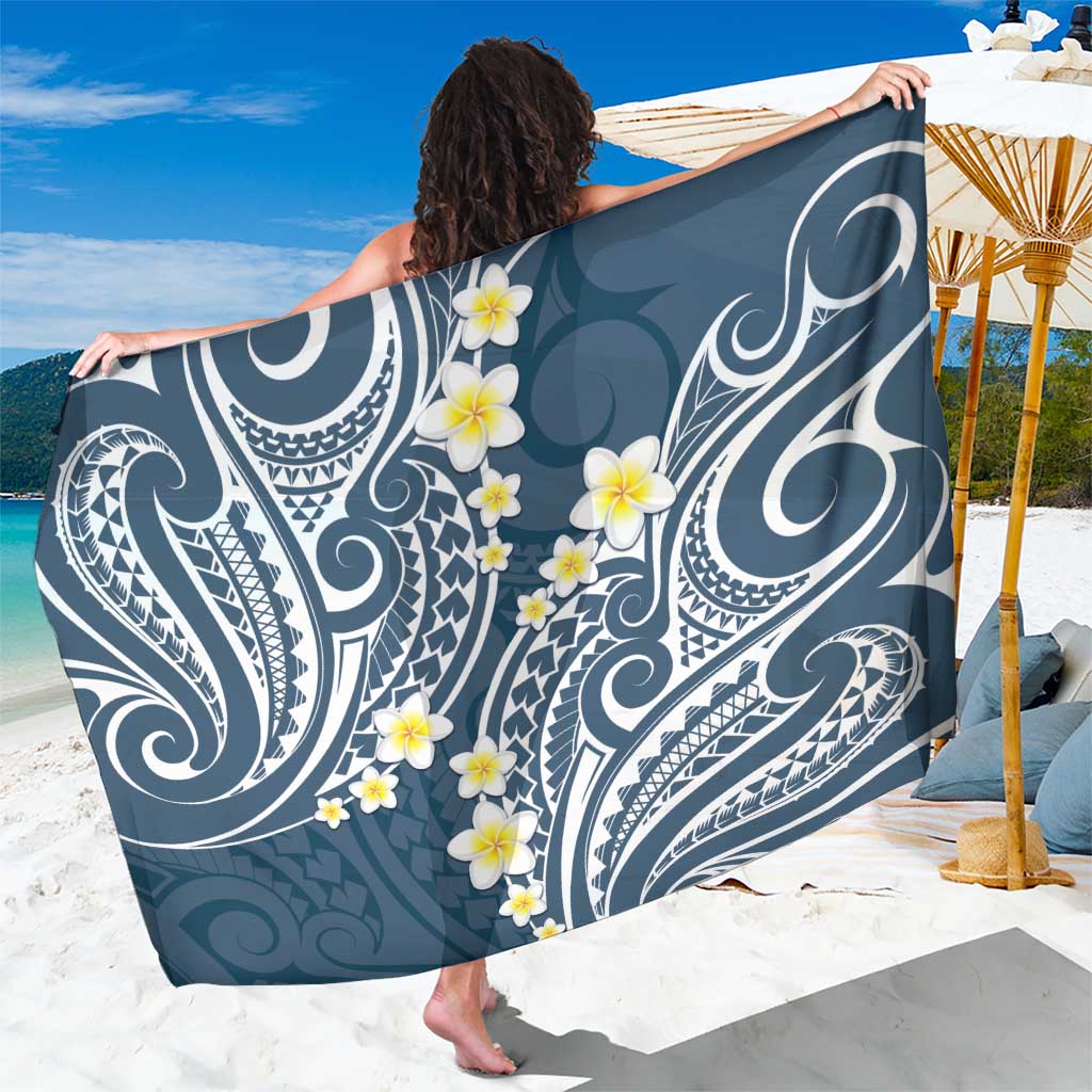 Plumeria With Blue Polynesian Tattoo Pattern Sarong LT05 One Size 44 x 66 inches Blue - Polynesian Pride