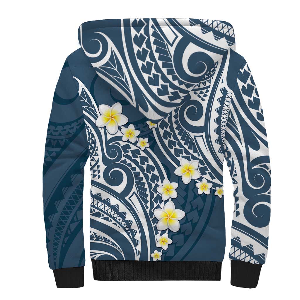 Plumeria With Blue Polynesian Tattoo Pattern Sherpa Hoodie