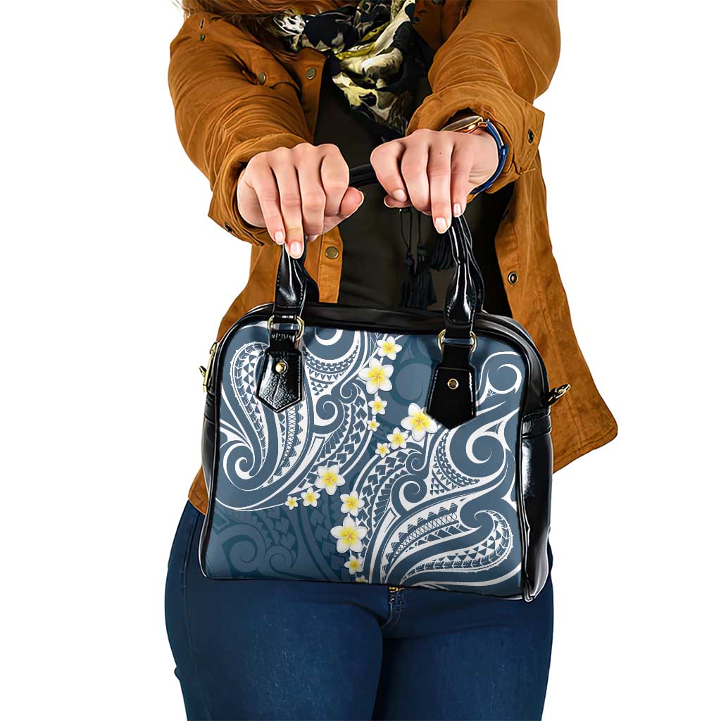 Plumeria With Blue Polynesian Tattoo Pattern Shoulder Handbag LT05 One Size Blue - Polynesian Pride