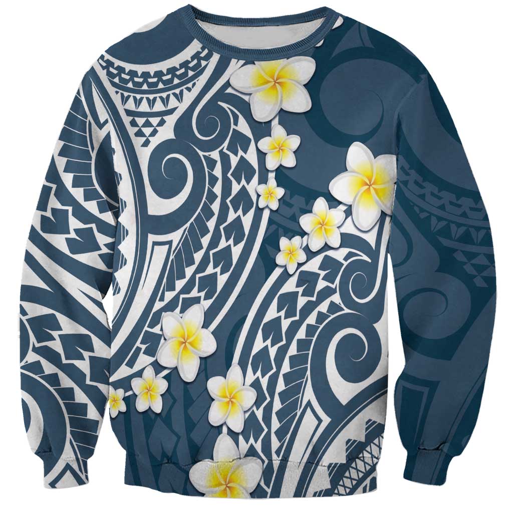 Plumeria With Blue Polynesian Tattoo Pattern Sweatshirt