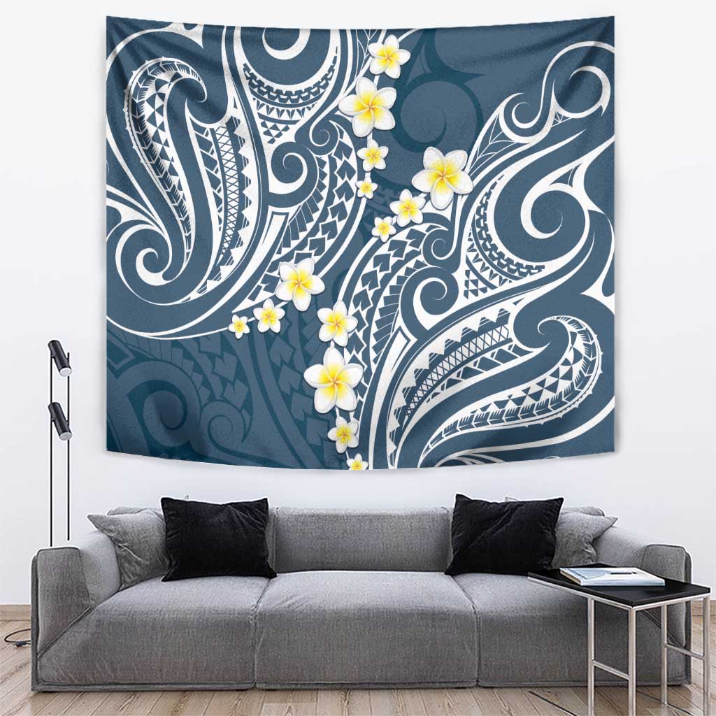 Plumeria With Blue Polynesian Tattoo Pattern Tapestry LT05 Blue - Polynesian Pride