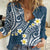Plumeria With Blue Polynesian Tattoo Pattern Women Casual Shirt