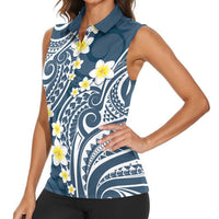 Plumeria With Blue Polynesian Tattoo Pattern Women Sleeveless Polo Shirt
