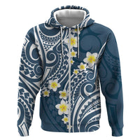 Plumeria With Blue Polynesian Tattoo Pattern Zip Hoodie LT05 Zip Hoodie Blue - Polynesian Pride