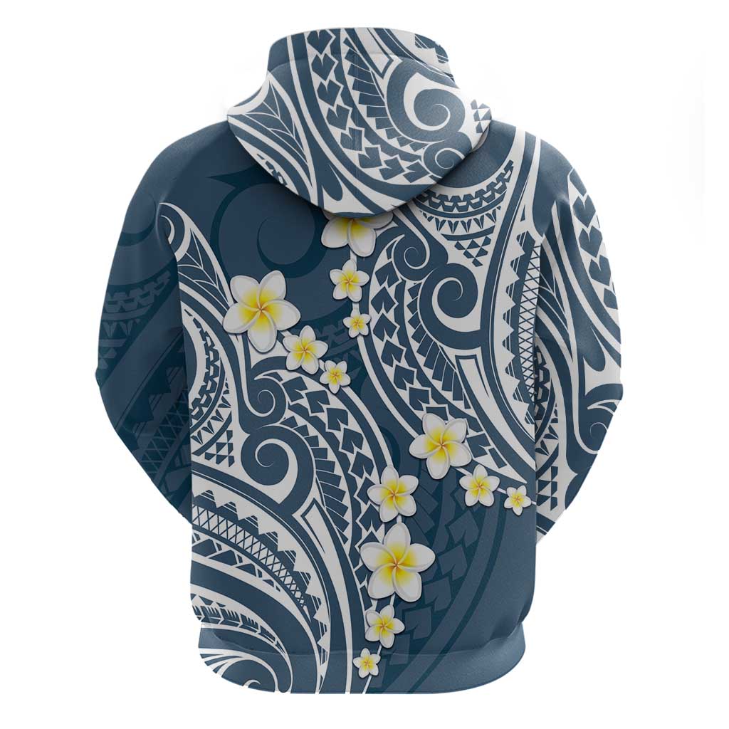 Plumeria With Blue Polynesian Tattoo Pattern Zip Hoodie LT05 - Polynesian Pride