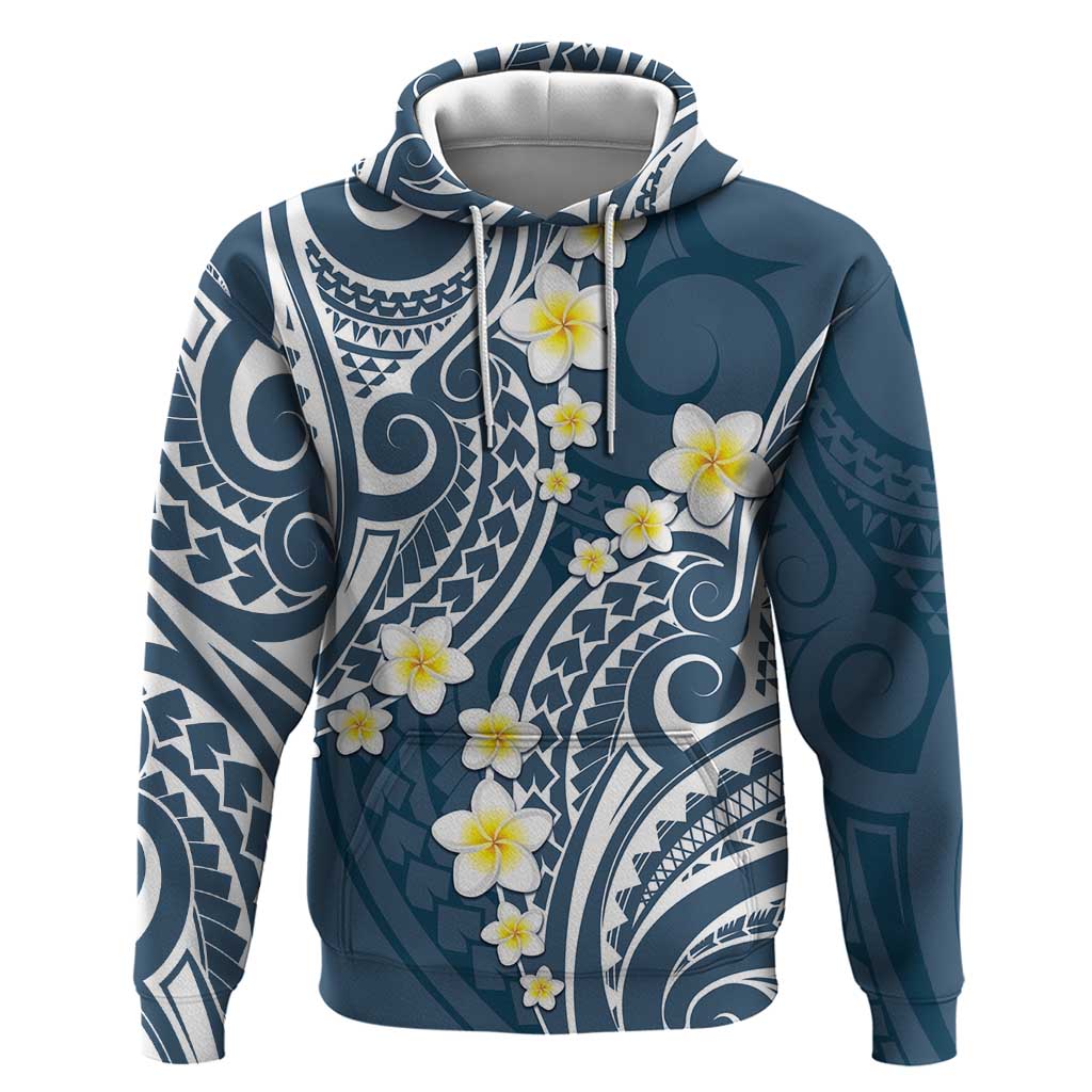 Plumeria With Blue Polynesian Tattoo Pattern Zip Hoodie LT05 Pullover Hoodie Blue - Polynesian Pride