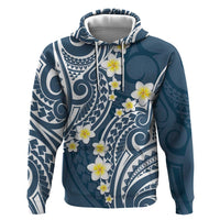 Plumeria With Blue Polynesian Tattoo Pattern Zip Hoodie LT05 Pullover Hoodie Blue - Polynesian Pride
