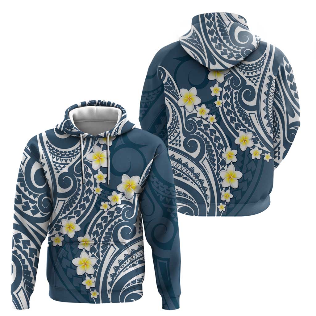 Plumeria With Blue Polynesian Tattoo Pattern Zip Hoodie LT05 - Polynesian Pride