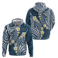 Plumeria With Blue Polynesian Tattoo Pattern Zip Hoodie LT05 - Polynesian Pride