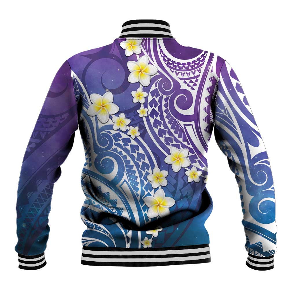 Plumeria With Galaxy Polynesian Tattoo Pattern Baseball Jacket LT05 - Polynesian Pride