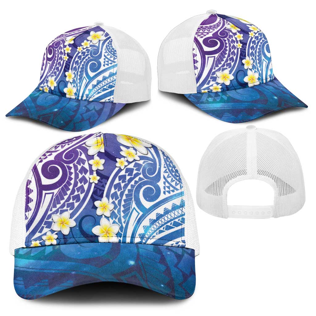 Plumeria With Galaxy Polynesian Tattoo Pattern Baseball Net Cap - Polynesian Pride