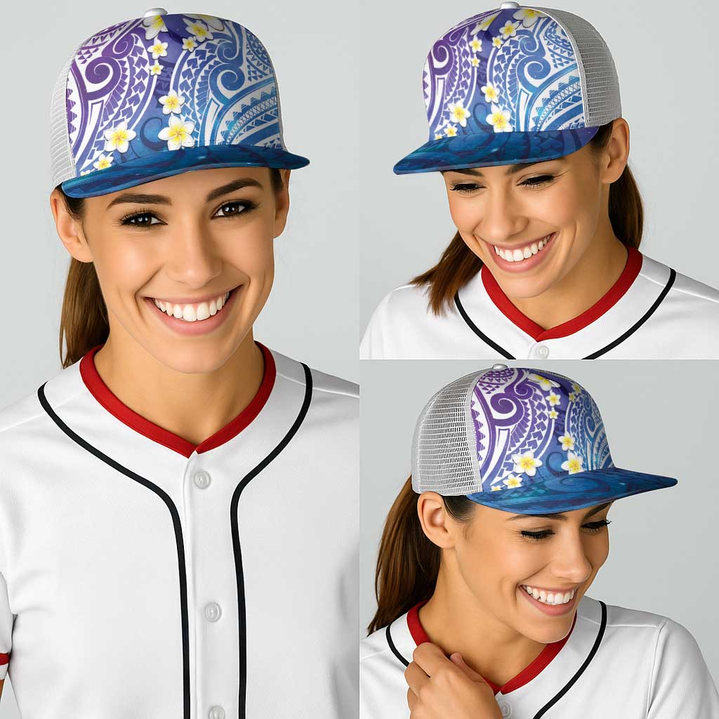 Plumeria With Galaxy Polynesian Tattoo Pattern Baseball Net Cap - Polynesian Pride